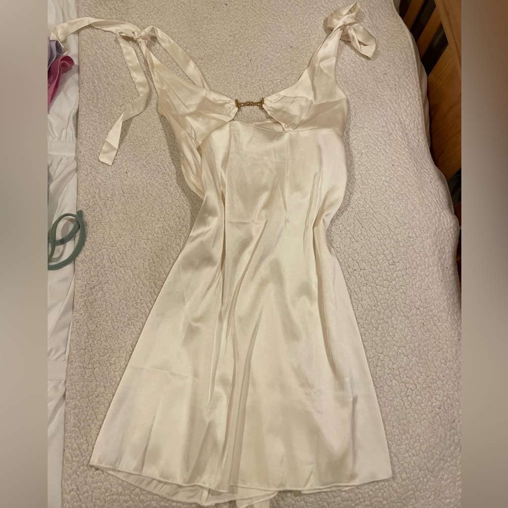 white silk mini dress